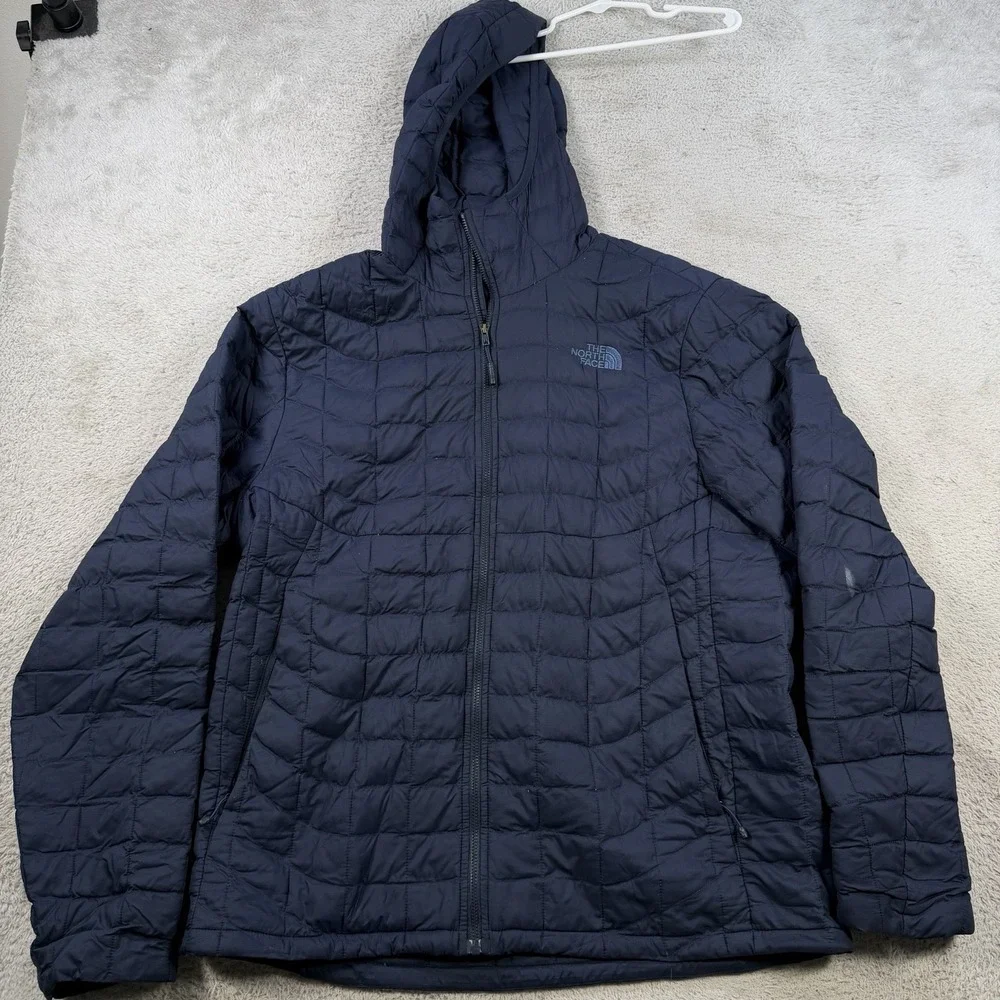 The North Face Jacket Mens Large Navy Thermoball Puffer Hooded Nylon Full Zip